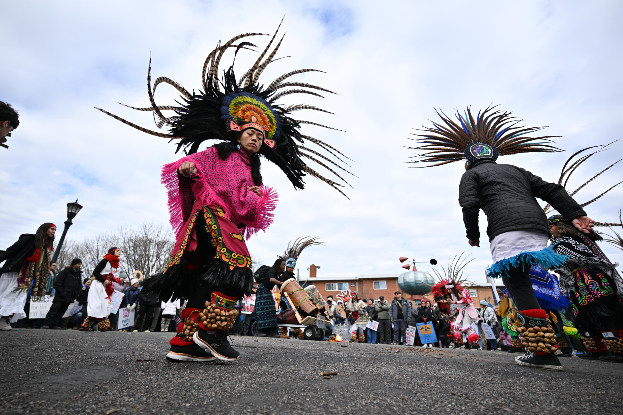 Maryanne Quiroz, lead dancer with Kalpulli Yaocenoxtli, dances in traditional clothing. 