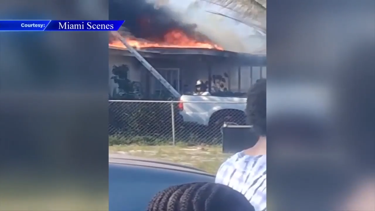 Home ablaze after 2 cars erupt in flames in Miami Gardens driveway; no injuries reported - WSVN 7News | Miami News, Weather, Sports