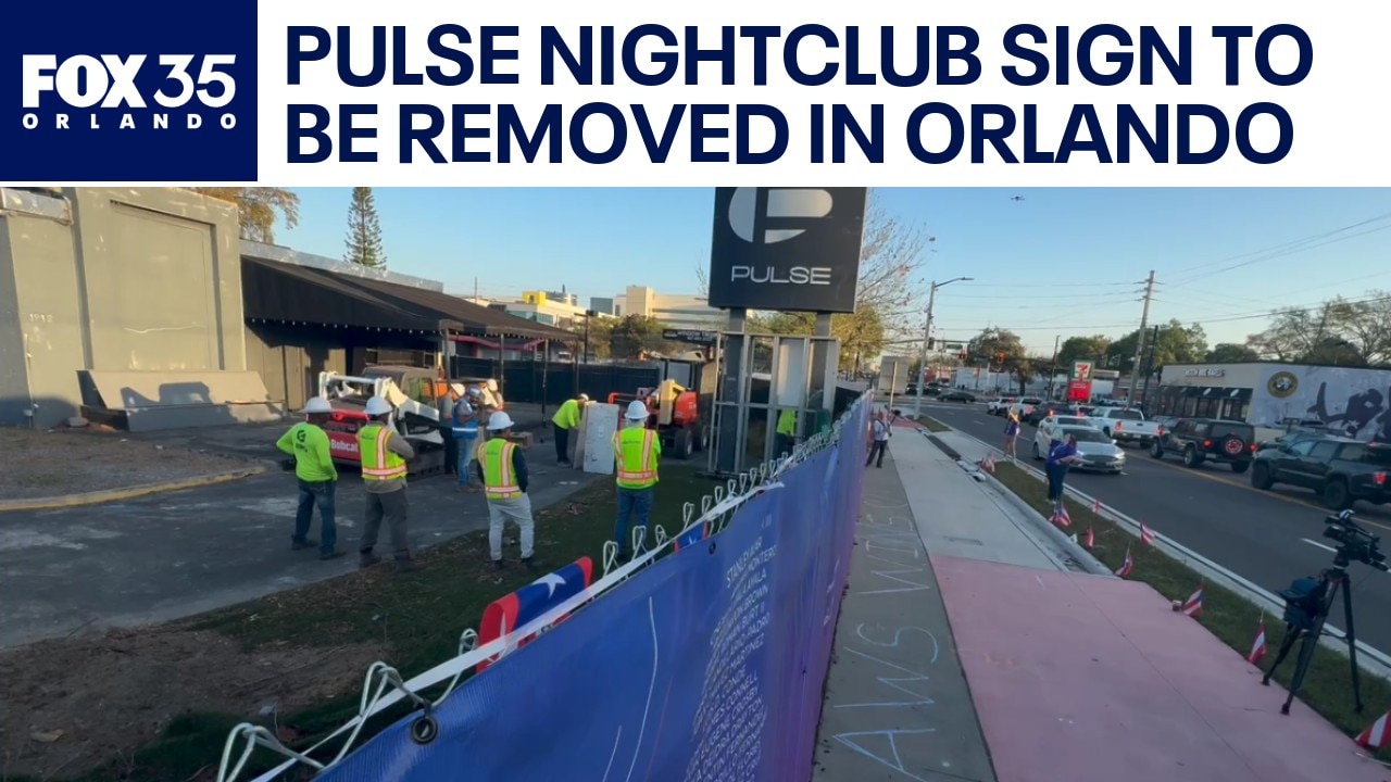 Crews work to take down Pulse Nightclub sign for memorial