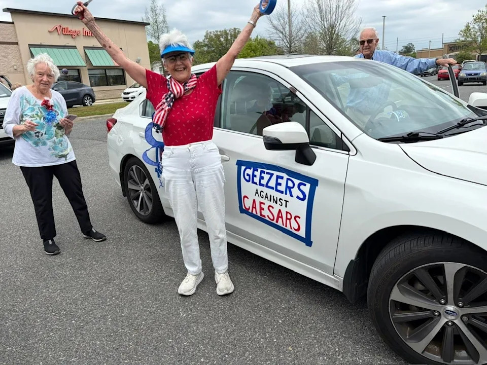 A photo of the "Old Peoples Brigade" that began the March 28, 2026 No Kings protest in Tallahassee.