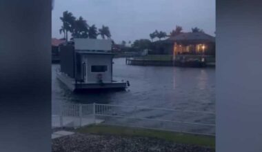 Strong winds rip floating billboard barge from dock in Cape Coral