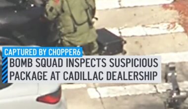 Police and bomb squad officers gave the all clear after they responded to check out what was thought to be a suspicious package at a Fort Lauderdale Cadillac dealership on Wednesday. Chopper6 had the first images of the scene, showing what appeared to be a suitcase on the ground near the open trunk of a Maserati. A bomb squad robot was a few feet away. More details here: http://on.nbc6.com/CHy0zri #package #suitcase #fortlauderdale #florida #suspicious