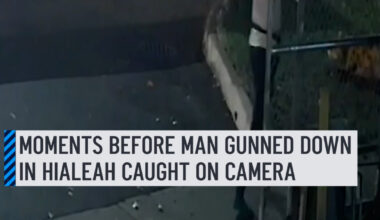 New surveillance video shows the moments before a man was shot and killed outside of his Hialeah home. In video posted by Only in Dade, the victim can be seen walking on the sidewalk as the suspect, identified by authorities as 37-year-old Dairon Rosas Delgado, trails behind him before opening fire. More details here: http://on.nbc6.com/lfGilkG #hialeah #shooting #moment #apartment #caughtoncamera