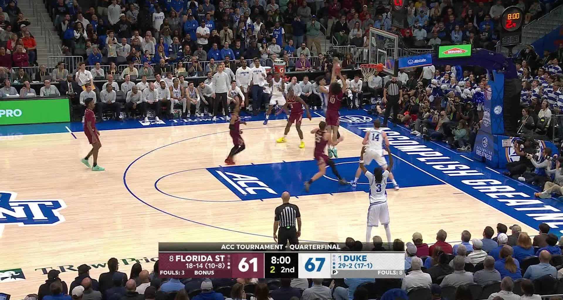 No. 1 Duke edges Florida State 80-79 in ACC Tournament after Seminoles' buzzer-beater rims out