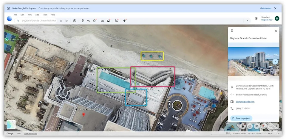 <span>Screenshot from Google Earth taken March 19, 2026, with elements outlined by AFP</span>
