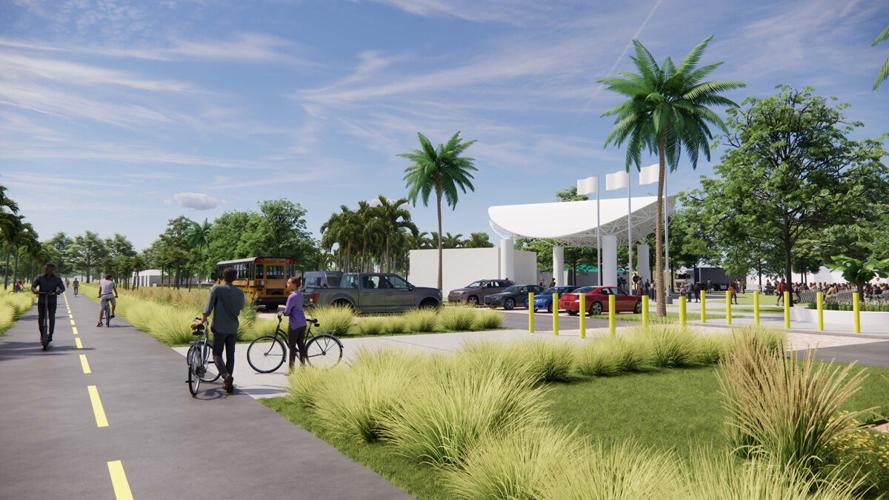 Trail rendering shows biking path and amphitheater