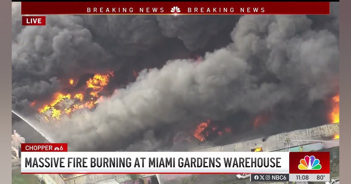 Five-alarm Warehouse Blaze Tackled by Miami=Dade Firefighters