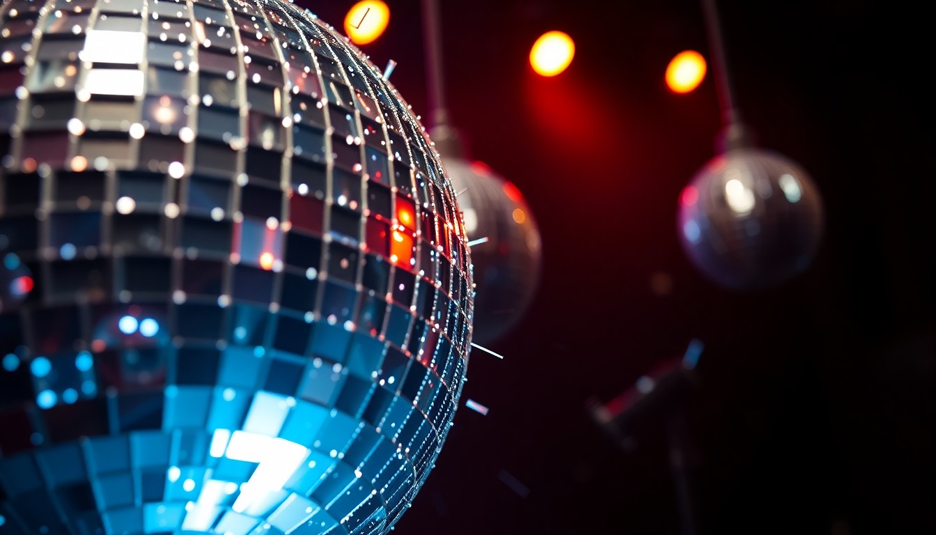An abstract close-up image of shattered glass shards reflecting bright, colorful lights, conveying the glamorous, high-energy atmosphere of a late-night talk show taping.