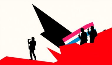 An abstract, minimalist illustration featuring bold, jagged shapes and high-contrast colors, conceptually representing the music festival and its mission to support trans rights.