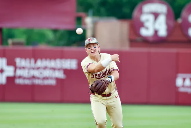FSU baseball's Wes Mendes makes a throw on the mound against Mississippi State in the Tallahassee Regional final at Dick Howser Stadium on Sunday, June 1, 2025