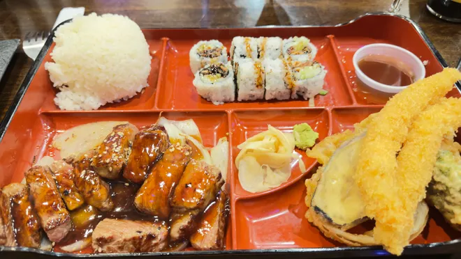 Beef teriyaki bento box at Hokkaido Hibachi & Sushi Restaurant in Port St. Lucie.