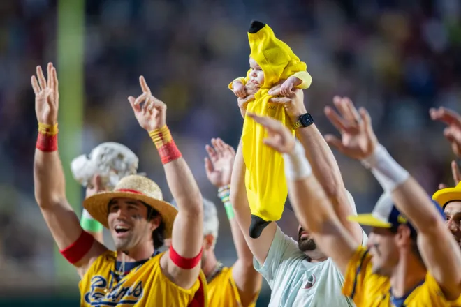 More than 60,000 fans filled Doak Campbell Stadium to experience the Savannah Bananas play against the Texas Tailgaters in Banana Ball on Saturday, Feb. 28, 2026.