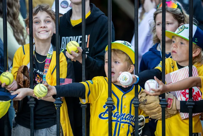 More than 60,000 fans filled Doak Campbell Stadium to experience the Savannah Bananas play against the Texas Tailgaters in Banana Ball on Saturday, Feb. 28, 2026.