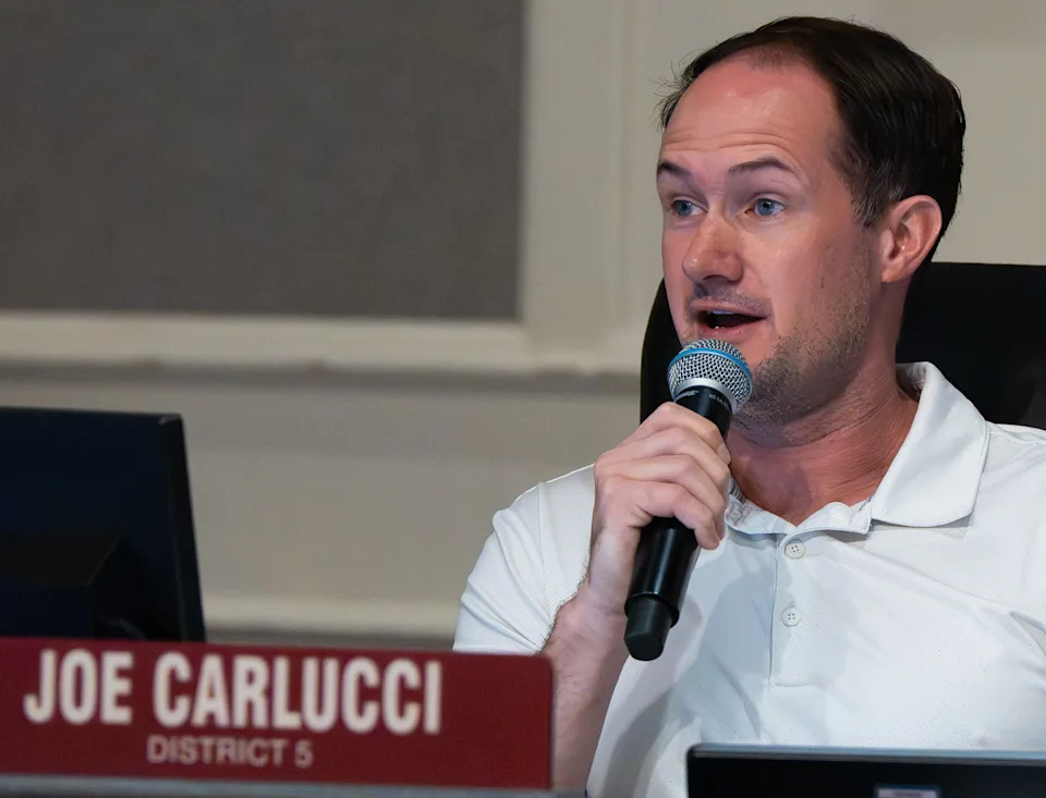 City Councilman Joe Carlucci, a member of the Finance Committee, talks about an issue during the month of August for budget hearings Thursday August 14, 2025 at Jacksonville City Hall. After the Finance Committee completes its version of the 2025-26 budget, the full council will vote on it in September. [Doug Engle/Florida Times-Union]