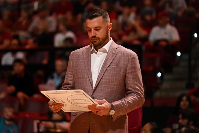 Mar 7, 2026; Tallahassee, Florida, USA; Florida State Seminoles head coach Luke Loucks before the game against the Southern Methodist Mustangs at Donald L. Tucker Center. Mandatory Credit: Melina Myers-Imagn Images