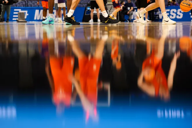 Mar 19, 2026; Tampa, FL, USA; the Clemson Tigers participate in a practice session ahead of the first round of the men's 2026 NCAA Tournament at Benchmark International Arena. Mandatory Credit: Nathan Ray Seebeck-Imagn Images
