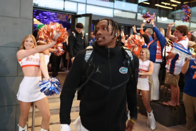 Florida players head to the bus before the NCAA March Madness opening round at JW Marriott in Tampa, FL on Friday, March 20, 2026. Several hundred people cheered Florida as they left to go to the arena. [Alan Youngblood/Gainesville Sun]