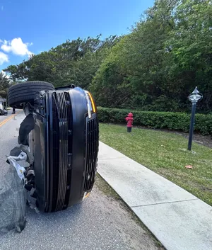 Tiger Woods rollover crash on Jupiter Island on March 27, 2026. The crash occurred just after 2 p.m. in the 200 block of Beach Road.