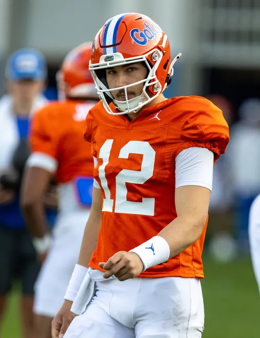 Florida quarterback Aaron Philo (12) works during spring practice at Sanders Practice Fields in Gainesville, FL on Tuesday, March 24, 2026. [Alan Youngblood/Gainesville Sun]