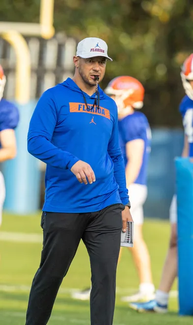 Florida head football coach Jon Sumrall reacts during spring practice at Sanders Practice Fields in Gainesville, FL on Tuesday, March 24, 2026. [Alan Youngblood/Gainesville Sun]