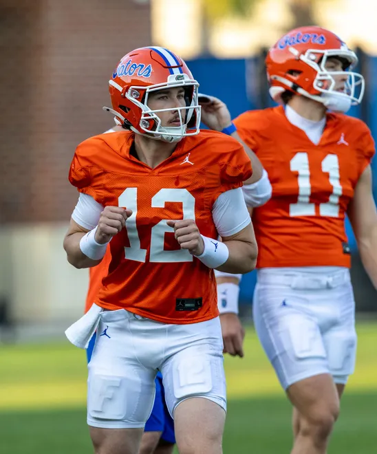 Florida quarterback Aaron Philo (12) works during spring practice at Sanders Practice Fields in Gainesville, FL on Tuesday, March 24, 2026. [Alan Youngblood/Gainesville Sun]