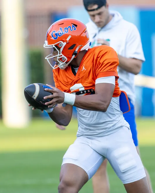Florida quarterback Tramell Jones Jr. (9) works during spring practice at Sanders Practice Fields in Gainesville, FL on Tuesday, March 24, 2026. [Alan Youngblood/Gainesville Sun]