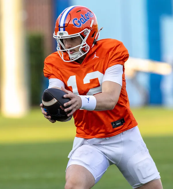Florida quarterback Aaron Philo (12) works during spring practice at Sanders Practice Fields in Gainesville, FL on Tuesday, March 24, 2026. [Alan Youngblood/Gainesville Sun]