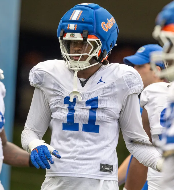 Florida defensive lineman U McCray (11) works during spring practice at Sanders Practice Fields in Gainesville, FL on Tuesday, March 24, 2026. [Alan Youngblood/Gainesville Sun]