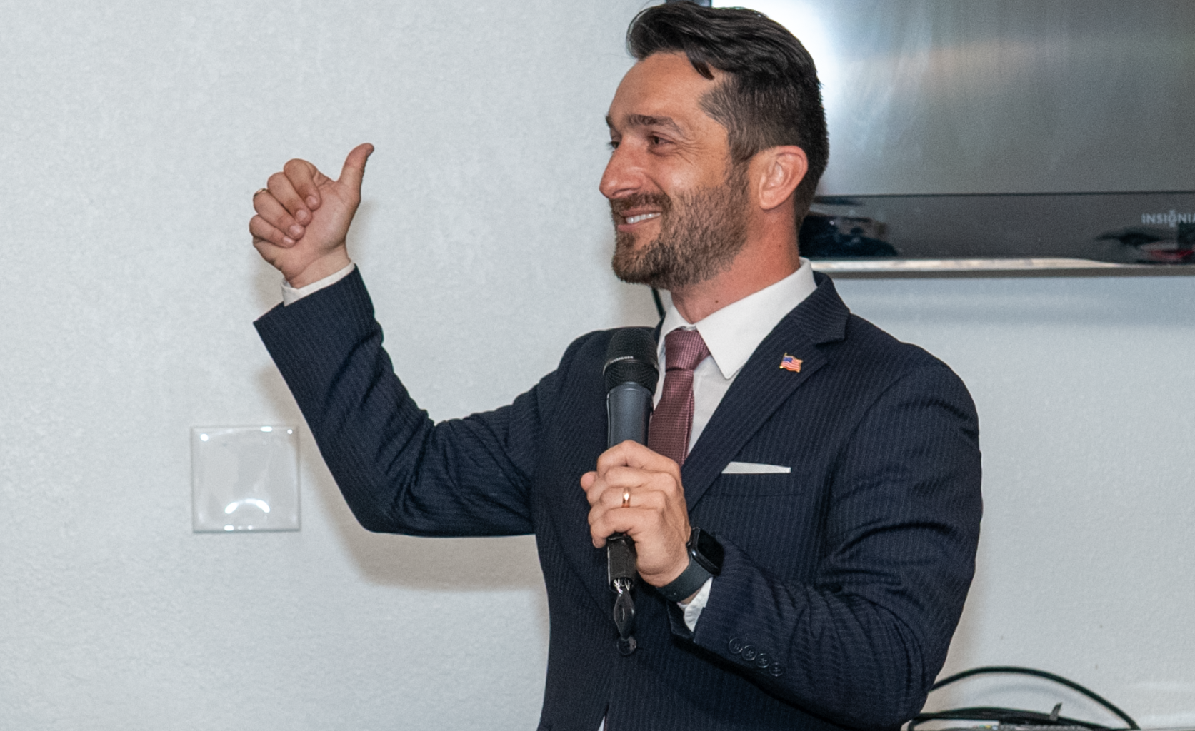 City Commissioner Nick Nesta shares remarks at his March 10 watch party at Highland Manor.