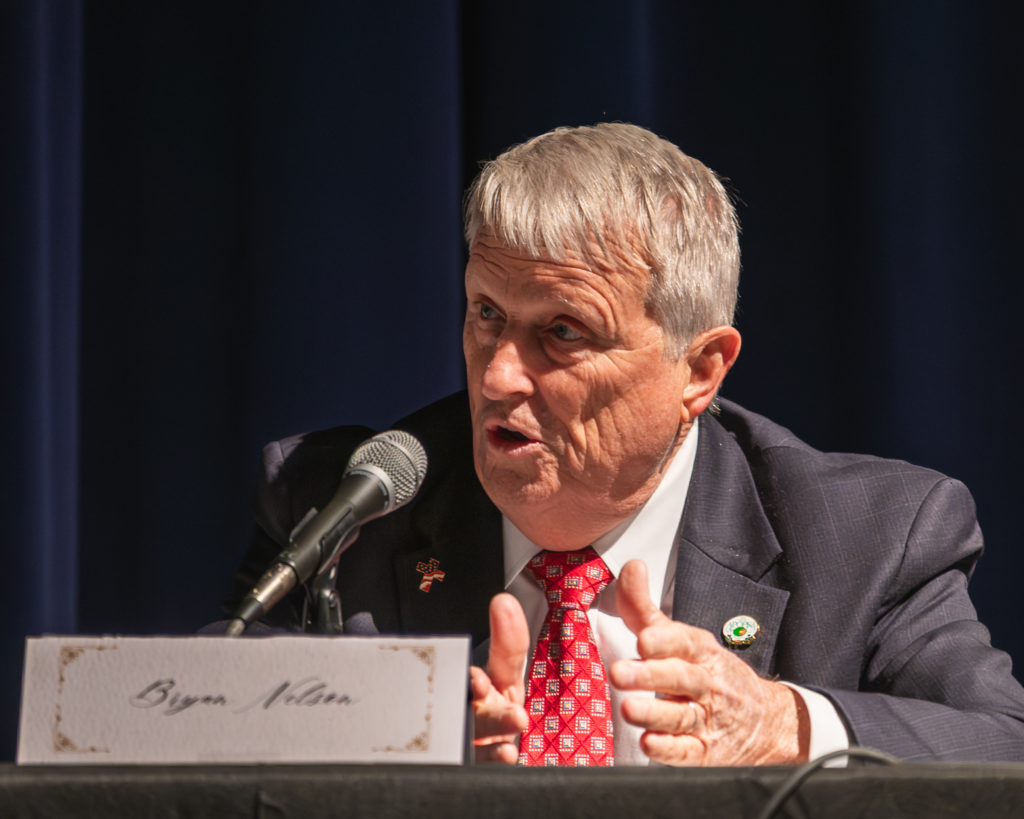 Mayor Bryan Nelson speaks at the Feb. 3 mayoral debate.