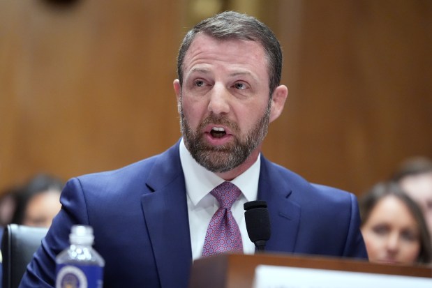 Sen. Markwayne Mullin testifies during a Senate Committee on Homeland Security and Governmental Affairs hearing.