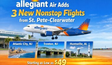 Allegiant Air Adds 3 New Nonstop Flights from St. Pete-Clearwater (PIE) — Atlantic City, Trenton & Huntsville Now Connected