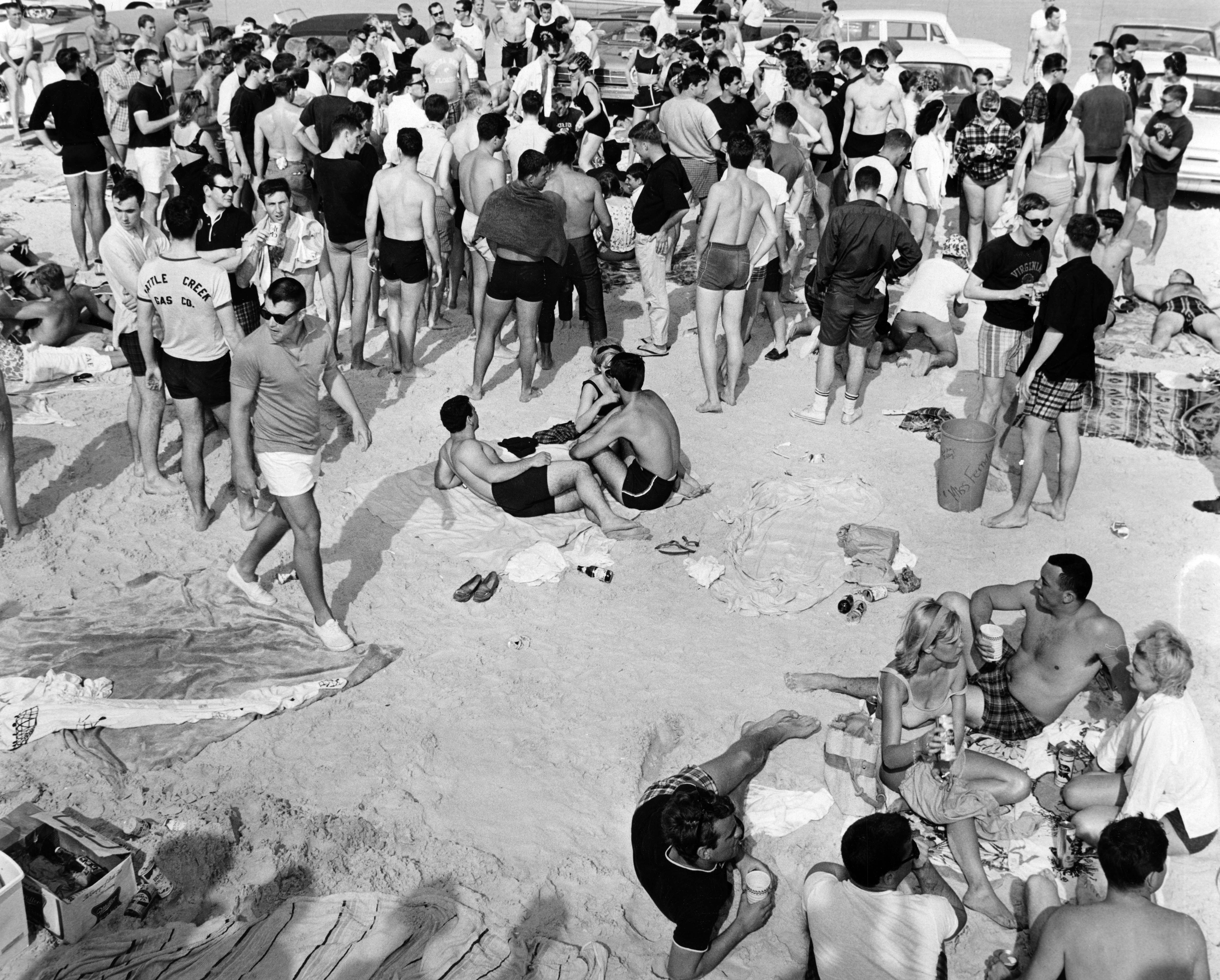 Crowds gather along the beach in Daytona during Spring Break...