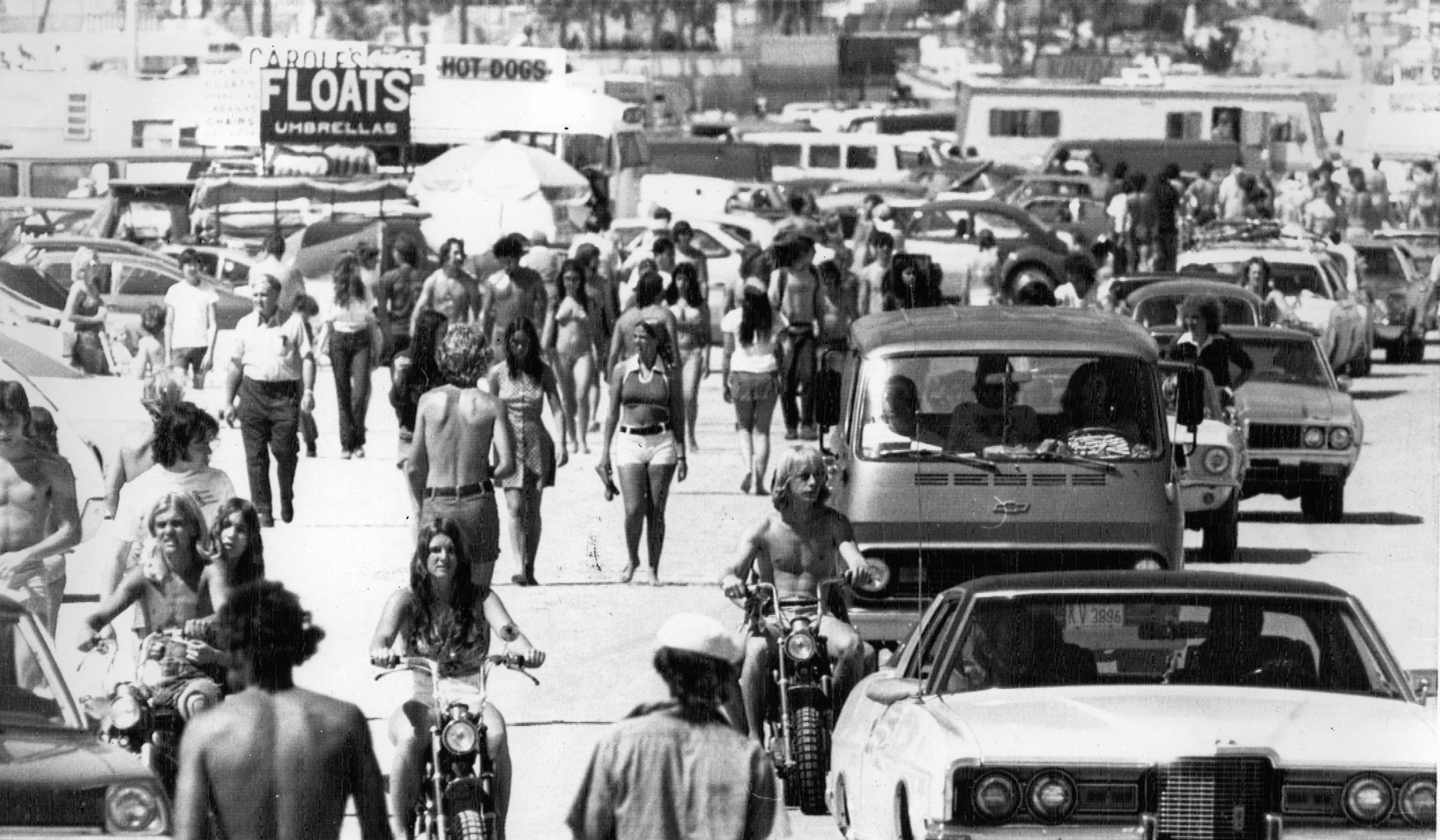 Vacationing students crowd the beaches of Volusia County in 1974....