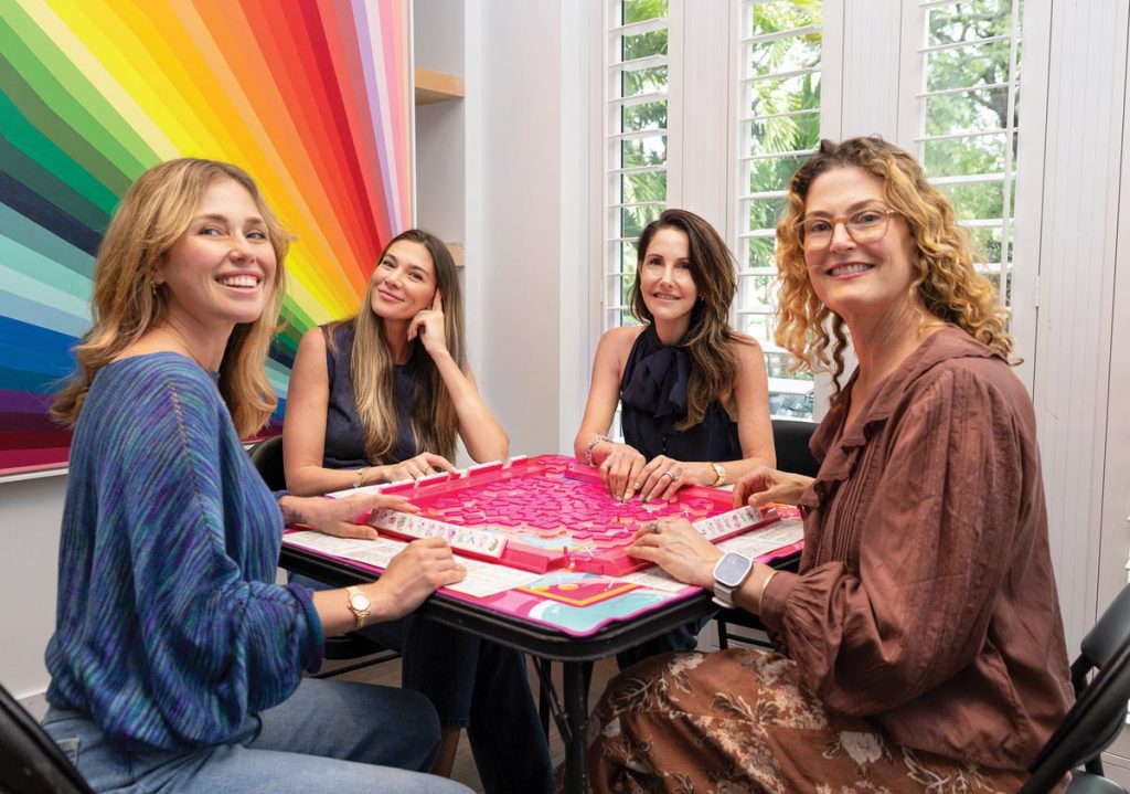 Chéshona Shapiro, Maggi Van Der Poel, Lana Bernstein, and Mia Glick get together for mah-jongg. Photo by Lauren Alexis Rodriguez