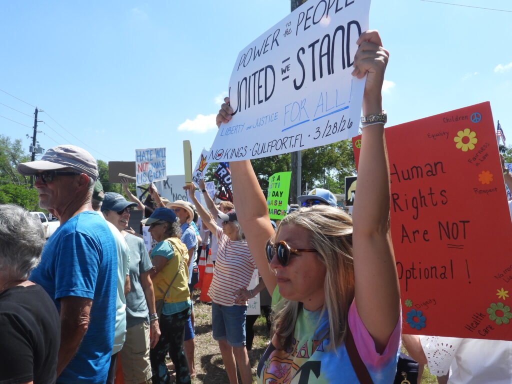 No Kings demonstration in Gulfport, Florida. A protest against Donald Trump.