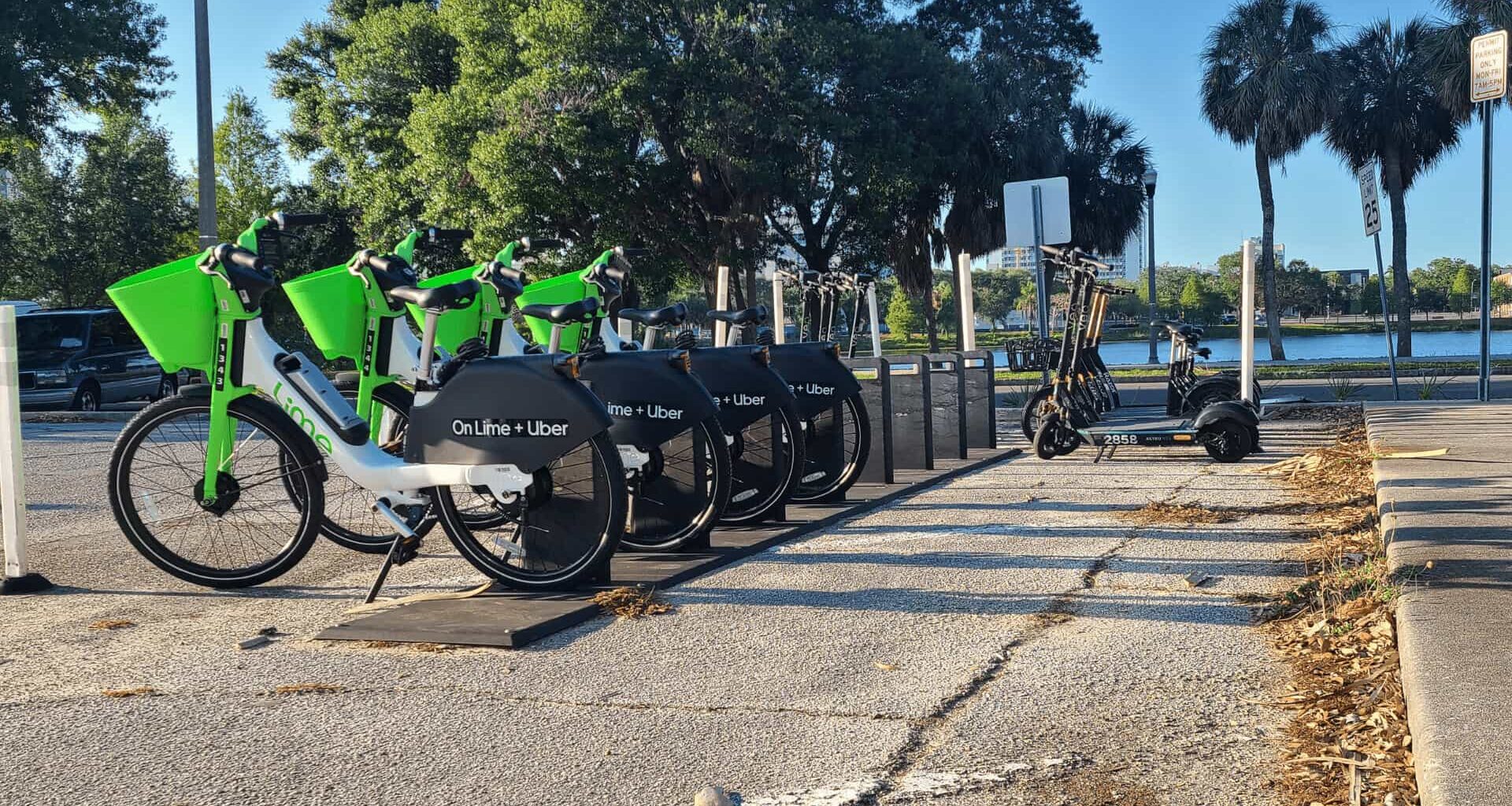 e-bikes on rack