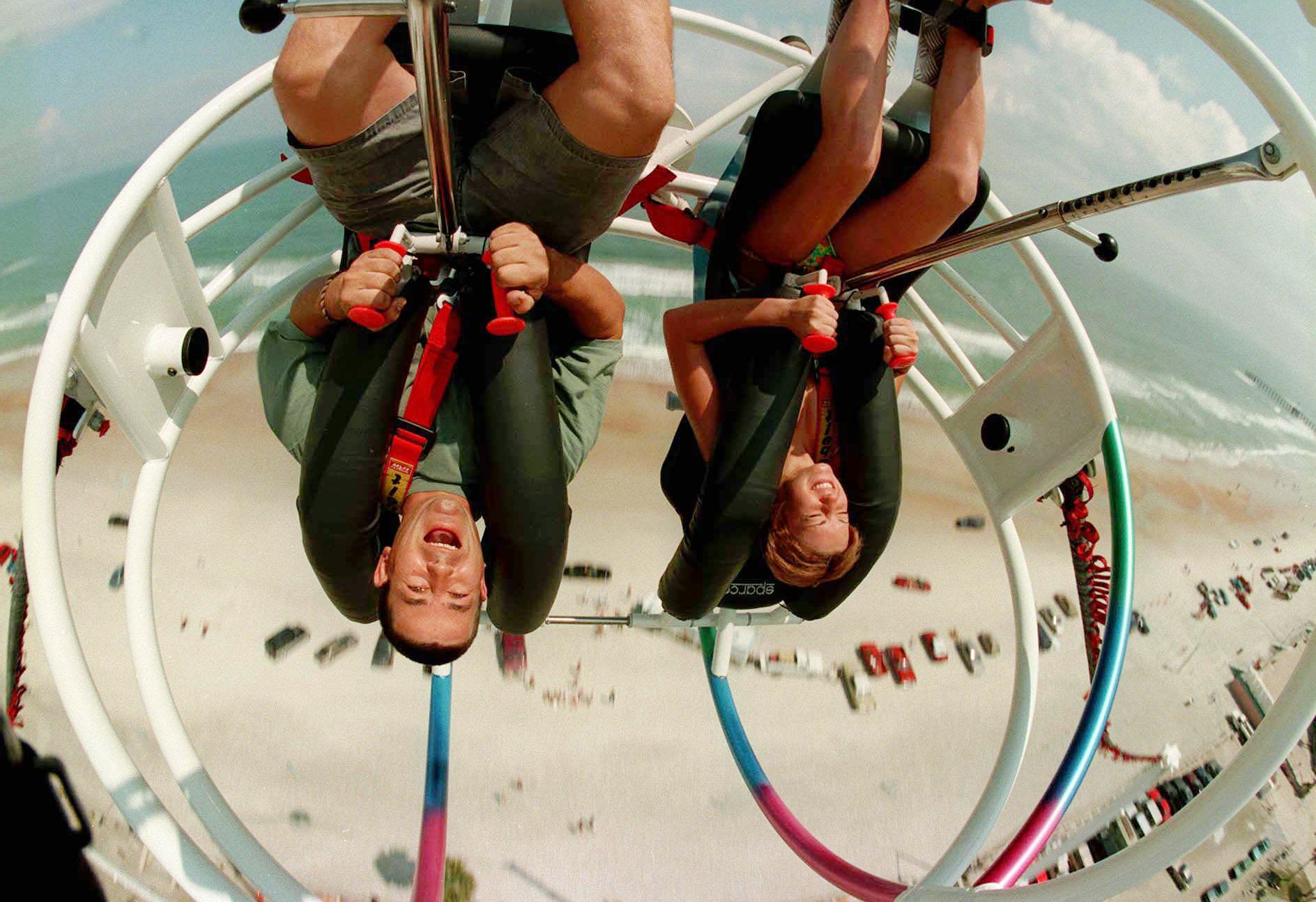 Pepi Greil of Austria flys skyward with spring breaker Jackie...