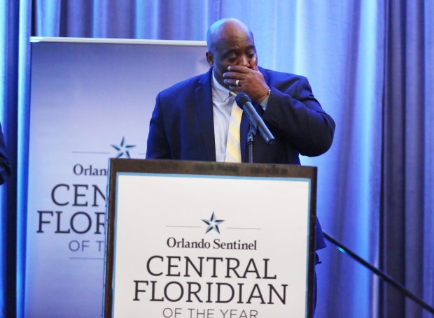 Desmond Meade reacts after being named Orlando Sentinel Central Floridian of the Year at Sheraton Orlando North on Thursday, March 28, 2019. (Stephen M. Dowell/Orlando Sentinel)