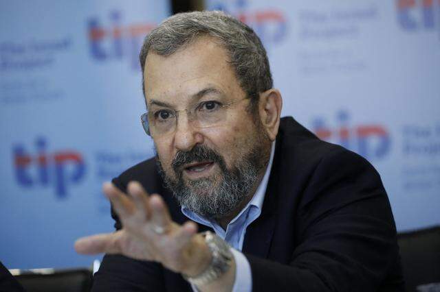 Former Israeli prime minister Ehud Barak gestures as he talks with foreign journalists in Jerusalem, on April 4, 2016. (Photo by THOMAS COEX / AFP) (Photo by THOMAS COEX/AFP via Getty Images)