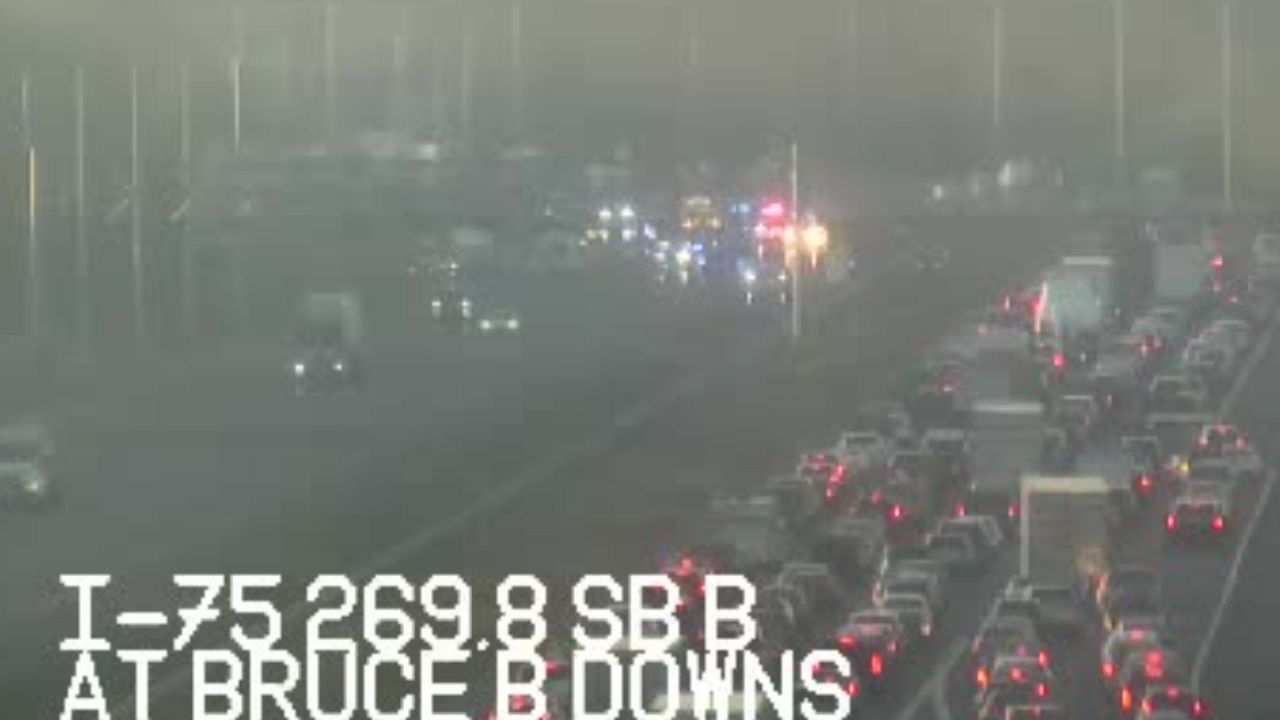 I-75 northbound has been closed since around 6 a.m. due to a fatal crash at Bruce B Downs Blvd in Tampa. (FDOT)