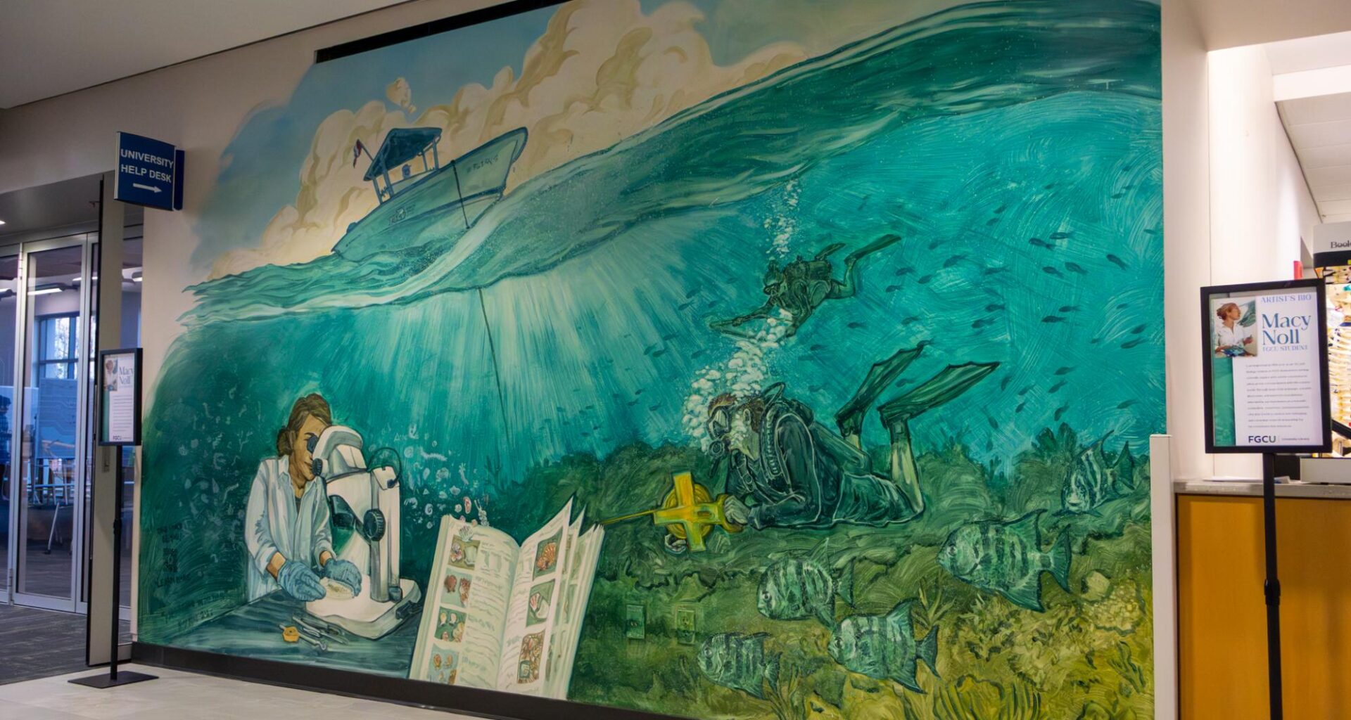 Student-designed “Knowledge in Motion” mural celebrates marine science at FGCU library – Eagle Media