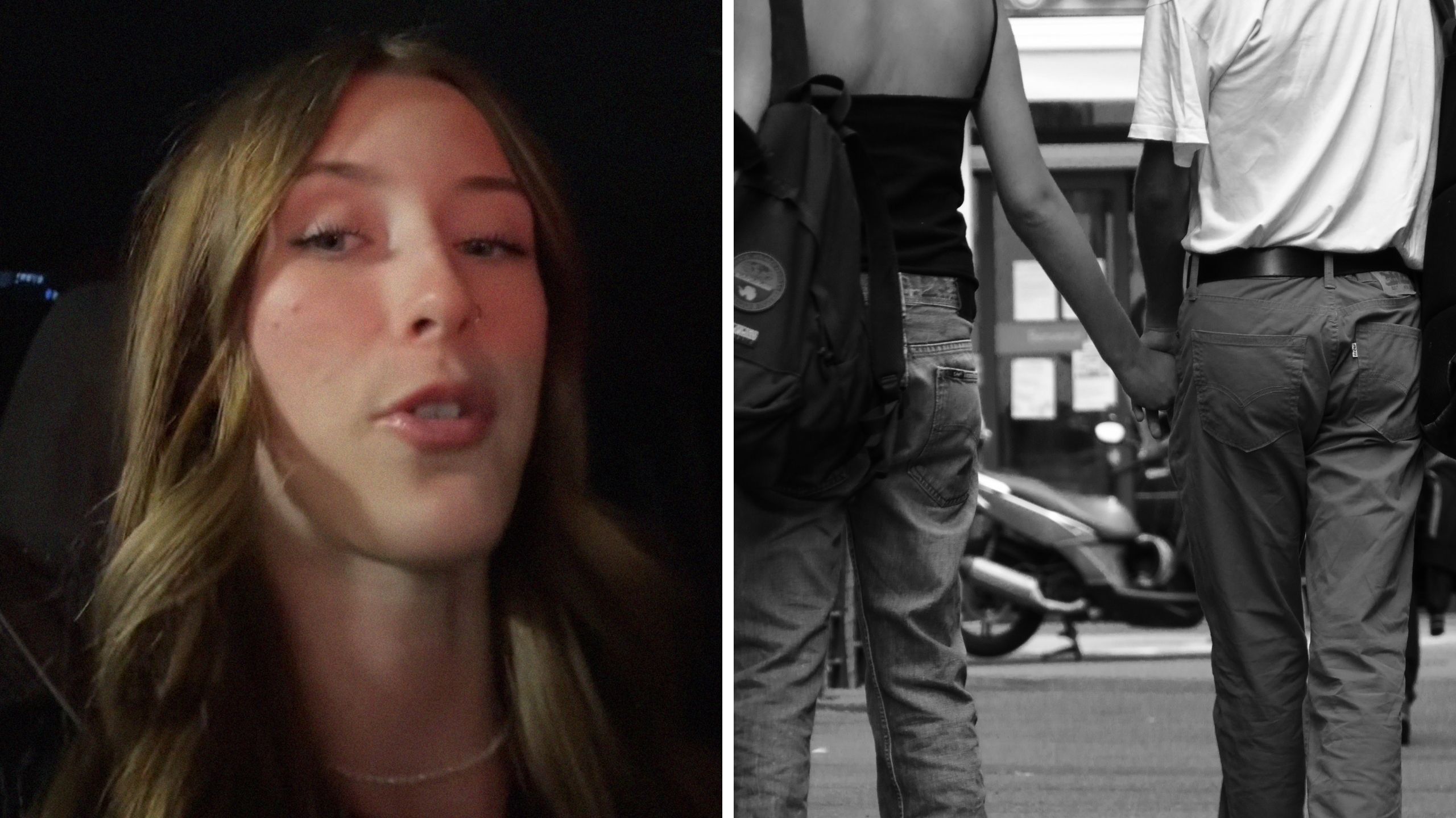 woman tries to warn public about a cheater (l) woman going away with a guy that is not her partner (r)