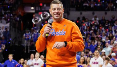 Florida coach Jon Sumrall’s photoshoot with a 7-foot alligator includes some tense moments