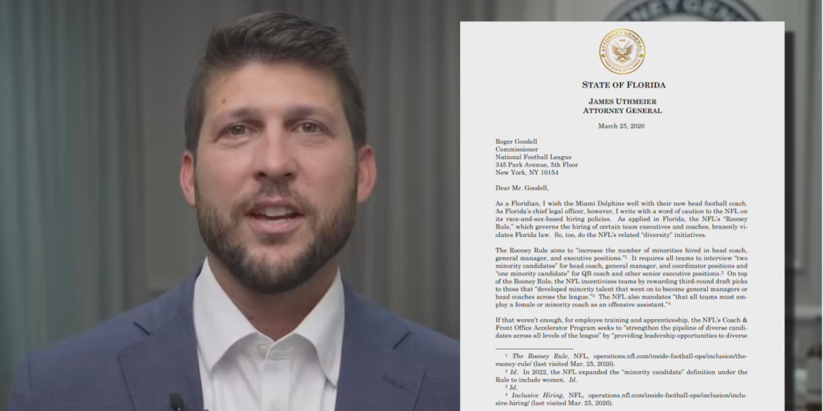 Florida attorney general calls out NFL hiring rule, sends letter to commissioner