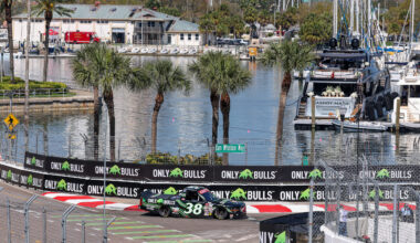 ST PETERSBURG, FLORIDA - FEBRUARY 28: Chandler Smith, driver of the #38 OnlyBulls Ford, drives during the NASCAR Craftsman Truck Series OnlyBulls Green Flag 150 at Grand Prix of St. Petersburg on February 28, 2026 in St Petersburg, Florida.