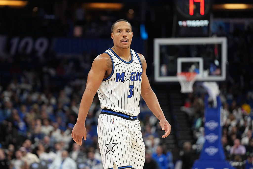 ORLANDO, FLORIDA - MARCH 3: Desmond Bane #3 of the Orlando Magic looks on in the fourth quarter agains the Washington Wizards at the Kia Center on March 3, 2026 in Orlando, Florida. NOTE TO USER: User expressly acknowledges and agrees that, by downloading and or using this photograph, User is consenting to the terms and conditions of the Getty Images License Agreement. (Photo by Peter Joneleit/Getty Images)