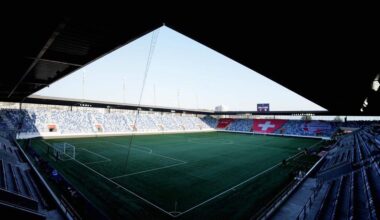 LAUSANNE, SWITZERLAND - MARCH 03: General view inside the stadium prior to the 2027 FIFA Women's World Cup Qualifier match between Switzerland and Northern Ireland at Stade de la Tuiliere on March 03, 2026 in Lausanne, Switzerland.