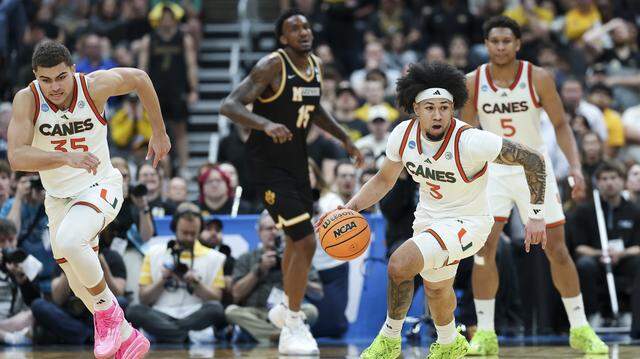 ST LOUIS, MISSOURI - MARCH 20: Tre Donaldson #3 of the Miami (FL) Hurricanes dribbles the ball up the court during the second half against the Missouri Tigers in the first round of the 2026 NCAA Men's Basketball Tournament at Enterprise Center on March 20, 2026 in St Louis, Missouri. (Photo by Jamie Squire/Getty Images)