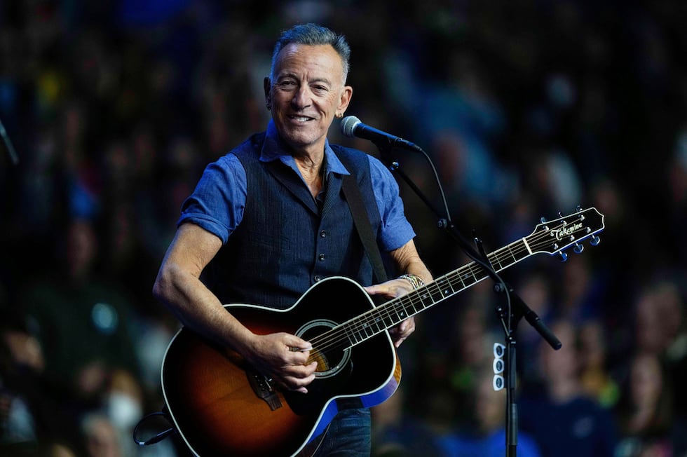 FILE - Bruce Springsteen performs at a campaign rally supporting Democratic presidential...